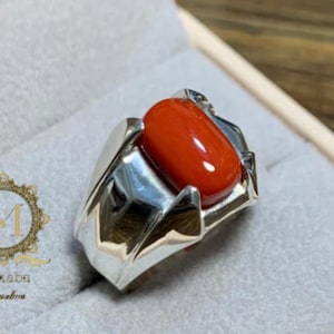 Handmade Natural Coral Sterling Silver Ring: Gemstone Statement Jewelry