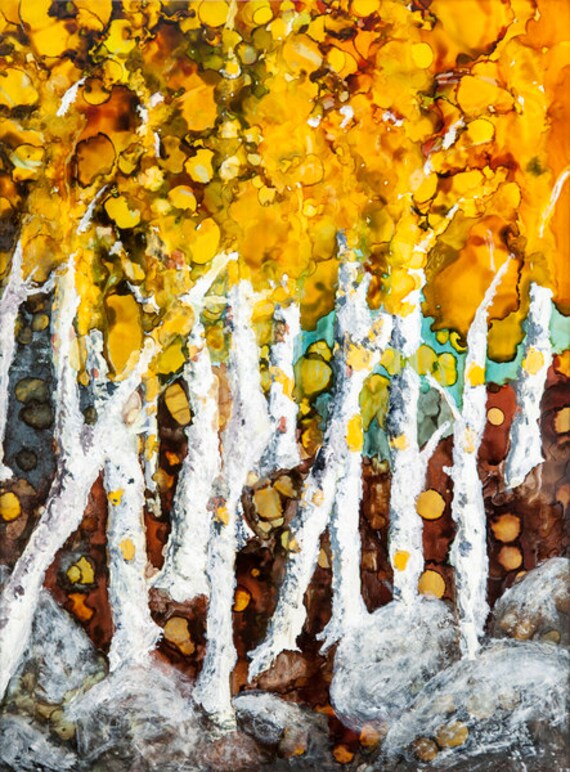 Items similar to Fall Birch Trees Print, Yellow Birch Tree Art, Print