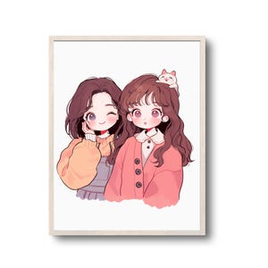 Custom Korean Chibi Commission | Korean chibi portrait, custom couple portrait, wedding gift, Valentine gift, custom Korean portrait, chibi