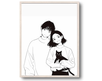 Custom Family Line Art Portrait: Minimalist One Line Drawing