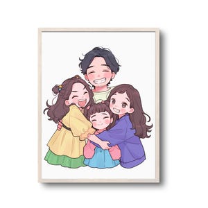 Custom Korean Chibi Commission | Korean chibi portrait, custom couple portrait, wedding gift, Valentine gift, custom Korean portrait, chibi