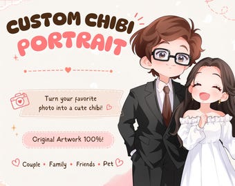 Custom Chibi Portrait, Personalized Couple & Family Illustration