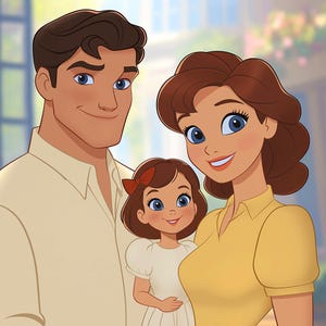 Custom Disney Portrait Commissions | disney portrait, disney style portrait, Disney Style Couple, Disney Character drawing, family portrait