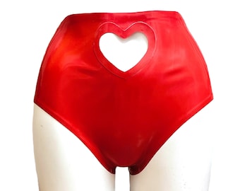 Jadore onderbroek Rode latex hoge taille broek met uitsparing UK 12 Medium (voorbeeld)