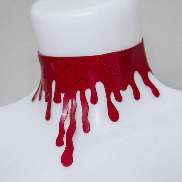 Am Statik handcut Latex blood collar choker Red