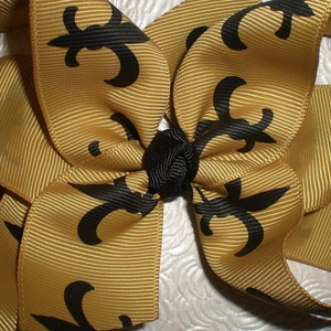 New Orleans Saints Inspired Hair Bow, Fleur de Lis Bow, Football Bow - Black and Gold Bow