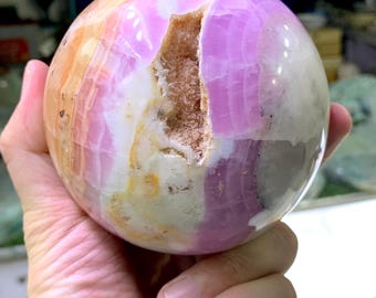 Large Pink Aragonite Sphere | Natural Afghan Crystal Ball, Heart Chakra Stone, Collector Specimen