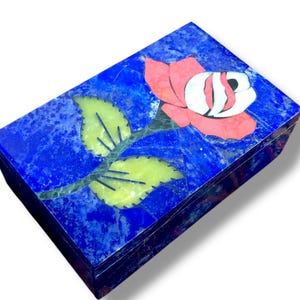 Lapis Lazuli Jewelry Box: Afghan Crystal Stone, Serpentine & Jade Inlay