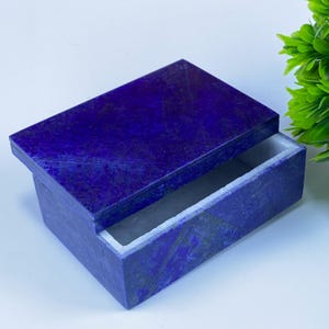 Handmade Lapis Lazuli Jewelry Box: White Marble Interior, Artisan Gift