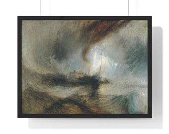 Ingelijste poster, stoombootkunst, nautische print, Turner-schilderij, vintage muurdecoratie, sneeuwstormscène