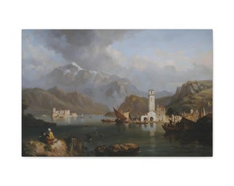 Frameloze canvaskunst 'Comomeer' van Clarkson Frederick Stanfield, matte print, uitgerekt schilderij