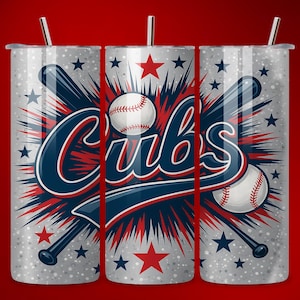 CUB 20oz Skinny Tumbler Wrap PNG, Seamless Design from MLB, 20oz Sublimation Tumbler, Digital Download Template