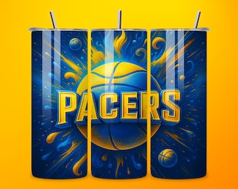 Pacers Basketball 20oz Tumbler Wrap, Seamless NBA Design (Digital Download)