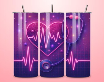 Glittery Heartbeat Tumbler Wrap PNG, Seamless Sublimation Design (Digital Download)