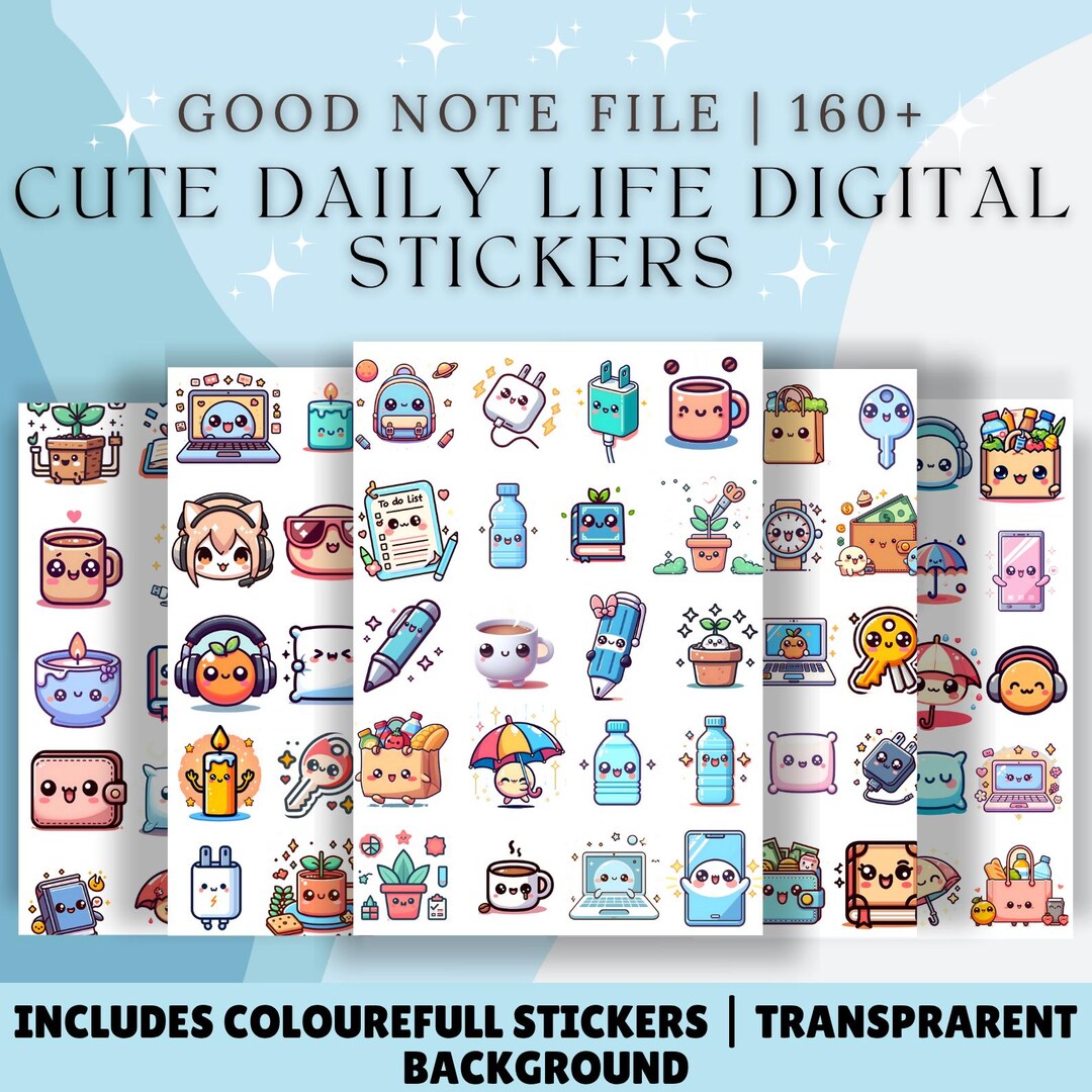 Cute Daily Life Digital Stickers, 160+ Pre-cropped Planner Stickers ...