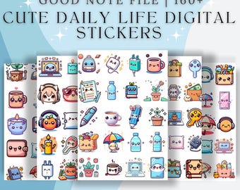 Cute Daily Life Digital Stickers, 160+ Pre-Cropped Planner Stickers (Digital Download)