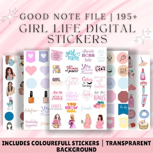 195+Girl Life Digital Stickers, iPad Stickers, Pre Cropped Stickers, Girly Digital Stickers, Cute Girl Planner Stickers, Aesthetic Girl