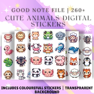 260+ Cute Animals Digital Stickers for Goodnotes Bundle, Goodnotes Animal Stickers, Cartoon Animal Stickers, Animal Stickers for iPad