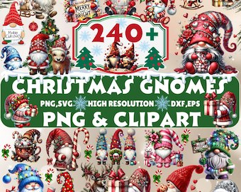 Gnome Christmas PNG Mega Bundle - 240+ Holiday Gnomes Clipart, Xmas Sublimation Designs, Gnome Stickers, Download for Cricut & Sublimation