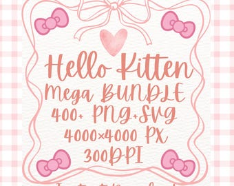 400+ Cute Kawaii Cat PNG SVG Bundle | Pink Bow Cat Clipart Pack | Girly Cartoon Kitty Sublimation Designs | Digital Download