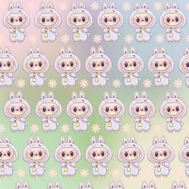 Labubu Seem Less Pattern Design Labubu Monster Digital Paper Pack: Kawaii Seamless Patterns (PNG ...