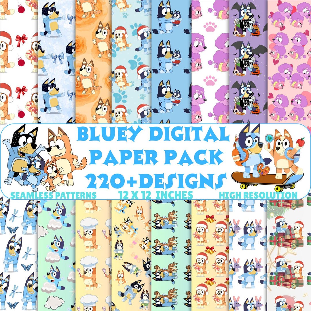 Bluey Digital Paper Pack 220+ Blue Dog Themed Patterns, Bluey ...