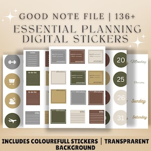 Essential Digital Planner Stickers: Functional Planning for GoodNotes, Notability (136+)