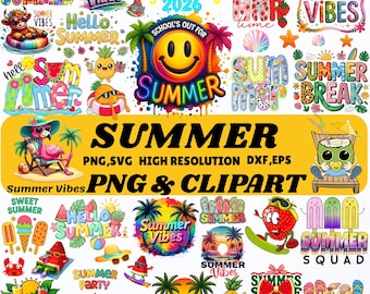 Summer PNG Bundle Coquette Bow Retro Beach Vibes Stay Cool Sunshine Sunflower Salty Tanned Tipsy Aesthetic PNG, Trendy Summer Sublimation