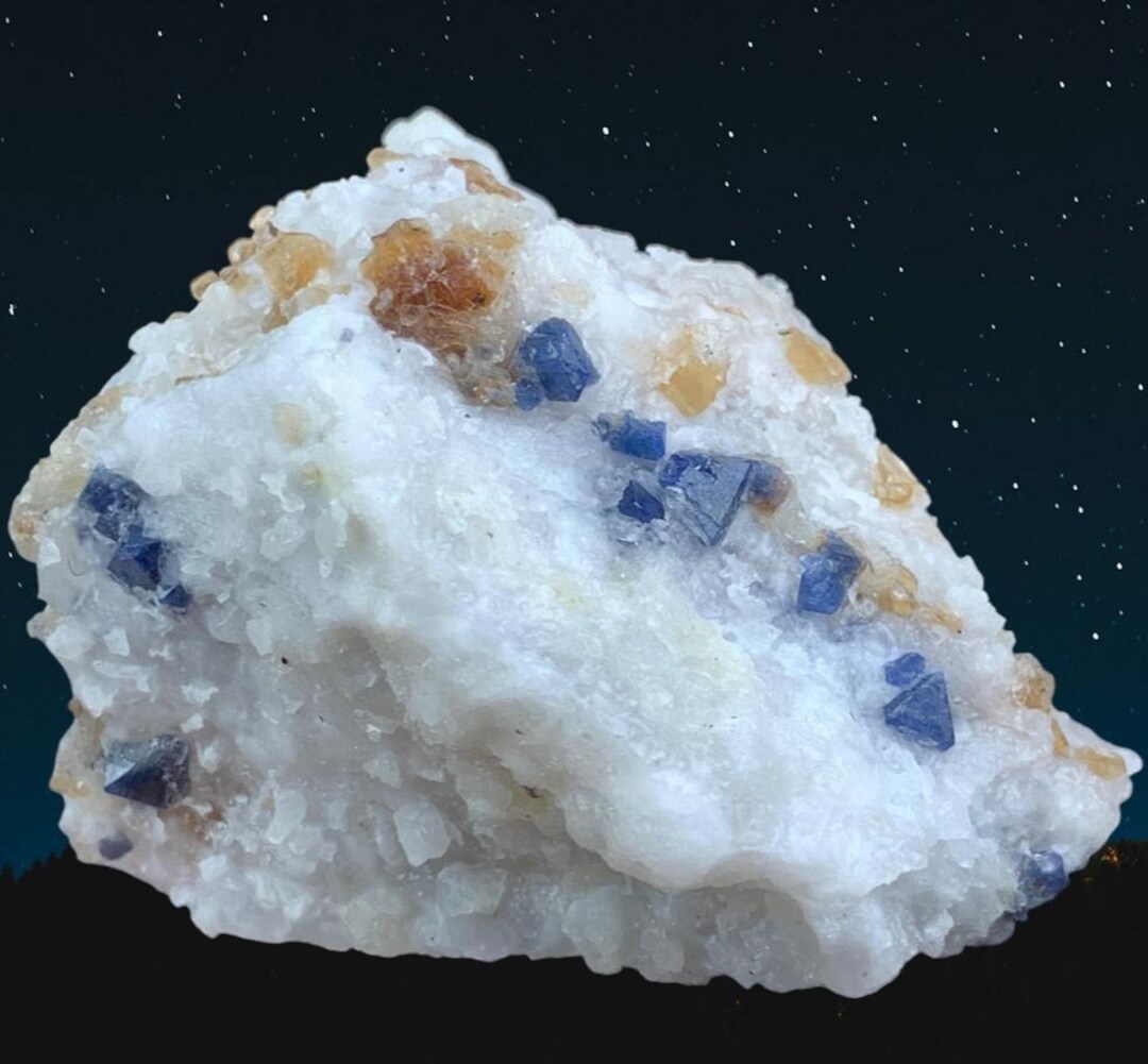 Brilliant Blue Spinel Crystals on Calcite Matrix With Golden Mica — free download