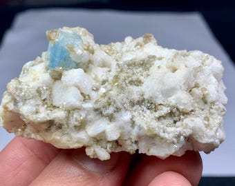 Blue Aquamarine on White Feldspar & Mica Matrix