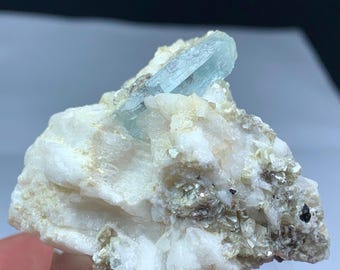Natural Aquamarine Crystal on Mica & Feldspar Matrix – Elegant Blue Gemstone