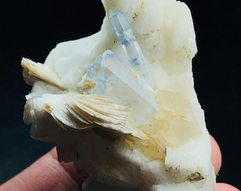 Aquamarine Crystals on Feldspar with Quartz & Muscovite – Natural Specimen