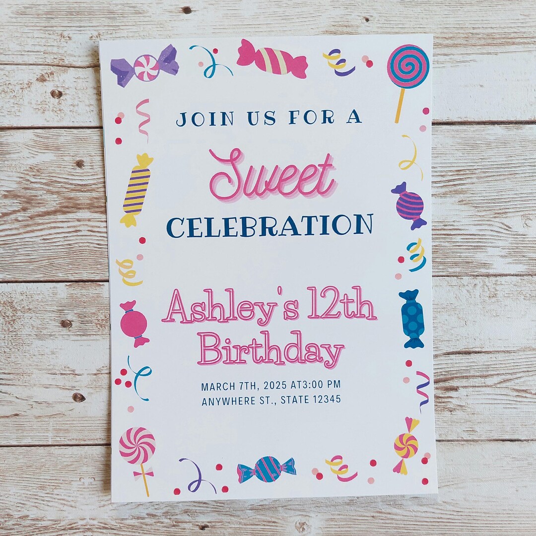 Birthday Candy Party Invitation Digital Template - Etsy