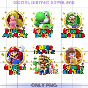 Super Family Png Bundle, Super Mario Family Png, Super Daddy Clipart, Super Mommy Png, Super Sister, Super Boy Digital File