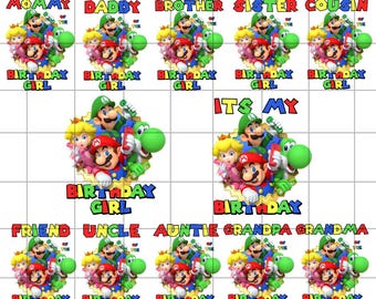 Paquete SVG de cumpleaños de Mario, archivo digital SVG de cumpleaños, cumpleaños familiar PNG, cumpleaños de niña SVG, SVG para Cricut