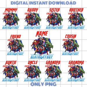 Super Hero Family Birthday Boy Png Bundle, Hulk Birthday Clipart, Iron Man Family Birthday Boy Clipart, Spiderman Family Matching Shirt Png