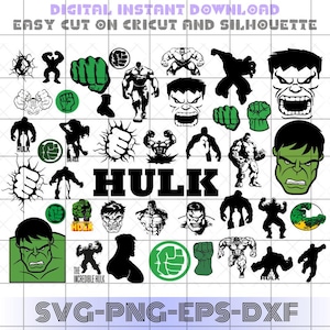 Lot Super-héros Hulk Svg, fichiers découpés super-héros, dessins vectoriels imprimables, L'incroyable Png, fichier de coupe Cricut