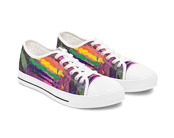 Lage damessneakers neon tie-dye wave | Kleurrijke psychedelische canvasschoenen