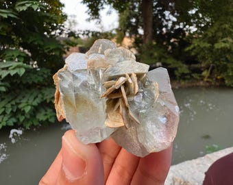 Raw Aquamarine Crystals with Muscovite Mica and Fluorite, Nagar Valley Pakistan