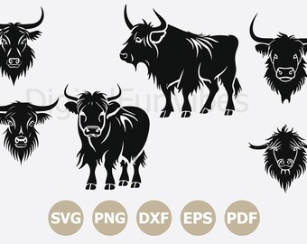 Highland cow SVG Bundle, cute kawaii highland cow clipart, cutter and laser cut files Funny Farm Animal svg  Png dfx Digital Download