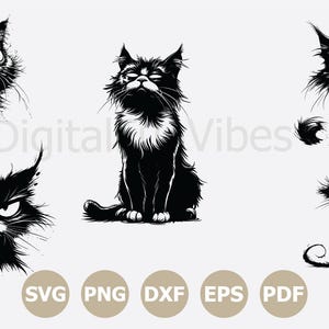 Funny Frazzled Cat SVG Bundle, Quirky Cat Svg cut files, Cartoon Cat SVG, Cats Kittens SVG for cricut, Png dfx Digital Download