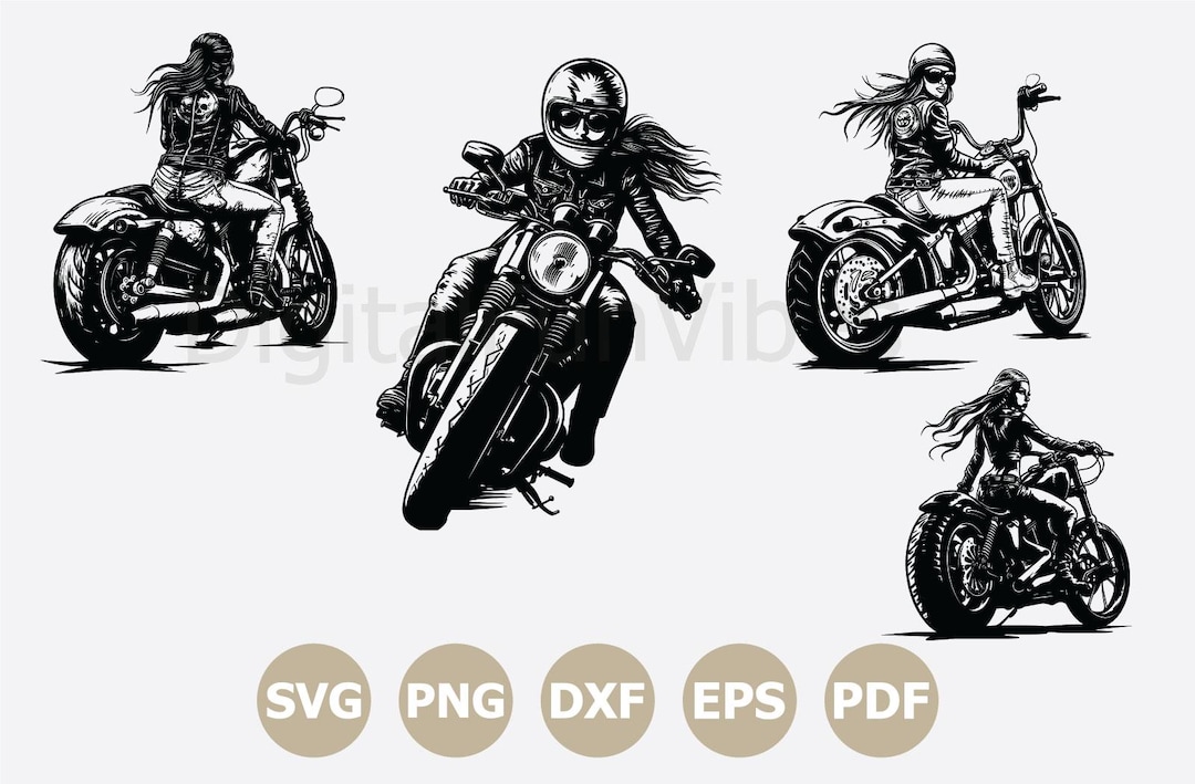 Lady Motorcycle Rider Svg Girl Biker Lover SVG Bundle, American Women Biker SVG, Retro Motorcycle ...