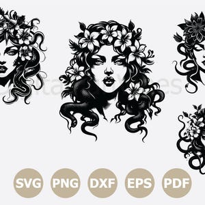 Greek Goddess Medusa SVG Bundle, Medusa svg floral medusa, medusa svg file for Cricut, Women Witch Silhouette, Png, dfx, Digital Download
