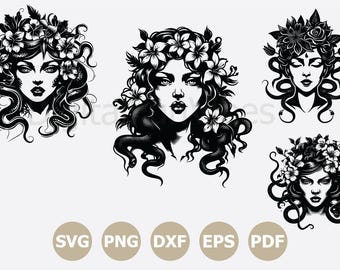 Floral Medusa SVG Bundle: Greek Goddess Silhouette (Digital Download)