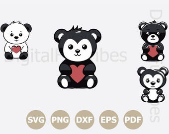 Cute Teddy Bear SVG Bundle, Bear With Heart, Baby shower Heart Teddy Bear Cut file Cricut, Silhouette, Animal lover Png dfx Digital Download