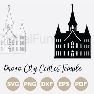 Templo del Centro de la Ciudad de Provo, Utah, Templo SUD, archivos SVG y de corte, silueta de templos, vector religioso, Cricut, PNG y DXF, descarga digital