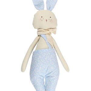 Handmade Bunny Plush Toy with Blue Outfit – 26 cm Soft Cotton Stuffed Animal – Baby Safe Gift Doll