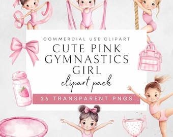 Peut inclure: Un ensemble de 26 images clipart numériques représentant une adorable gymnaste rose dans différentes poses. Les images comprennent une gymnaste tenant un ruban, une gymnaste sur une poutre d'équilibre, une gymnaste sur un trampoline, une gymnaste sur une corde, une gymnaste tenant un trophée, une gymnaste avec une bouteille d'eau, une gymnaste avec un sac à dos et une gymnaste avec un nœud. Les images sont parfaites pour créer des invitations, des cartes, des pages de scrapbooking et d'autres projets d'artisanat.