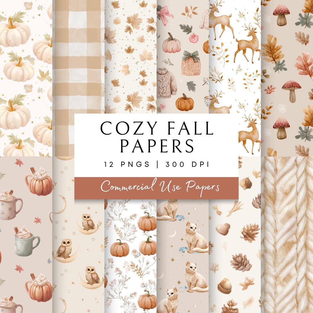 Cozy Fall Digital Paper Set: Pumpkin Spice Autumn Backgrounds (PNG) - Etsy
