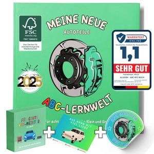 Neu! ABC Kinderbuch Autoteile – Spielerisch das Alphabet lernen! Geschenkbox, Grußkarte & Sticker | Perfekt für Auto-Fans und Kinder!